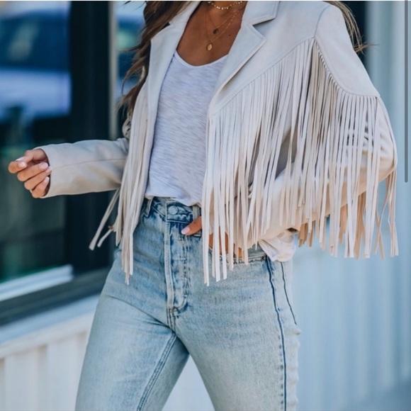 Flawless- Walford Cropped Faux Suede Fringe Jacket - Size L - Picture 7 of 10